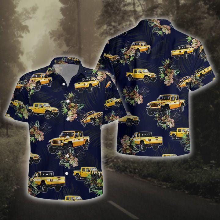 Felacia [Hawaii Shirt] Amazing Tropical Yellow Jeep Navy Unisex Hawaiian Aloha Shirts-ZX2463